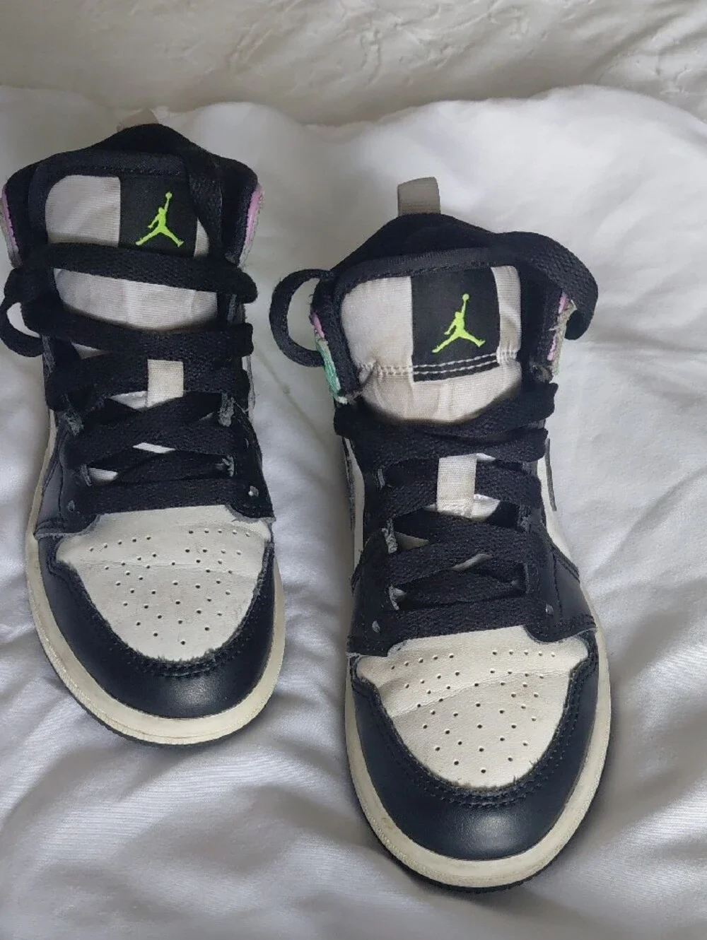 Nike Kids High-Top Sneakers in Black, White, Mint, Lavender & Neon Yellow